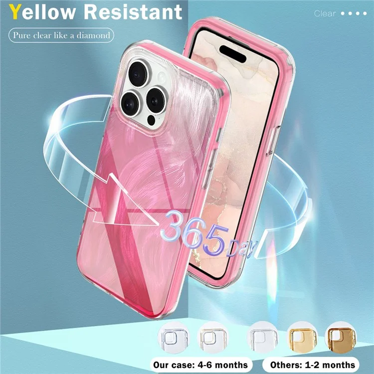 Für iPhone 16 Pro Max Hülle Gradient Feder Muster PC+TPU Handyhülle Mit eingebautem PET-Displayschutzfilm - Rose