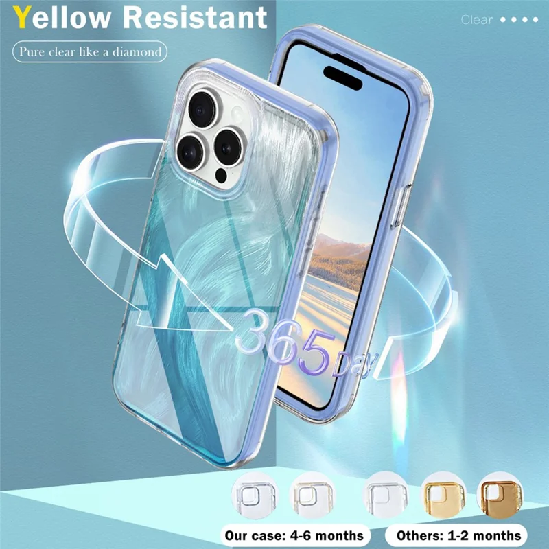 For iPhone 16 Pro Max Case Gradient Feather Pattern PC+TPU Phone Cover Built-In PET Screen Film - Blue