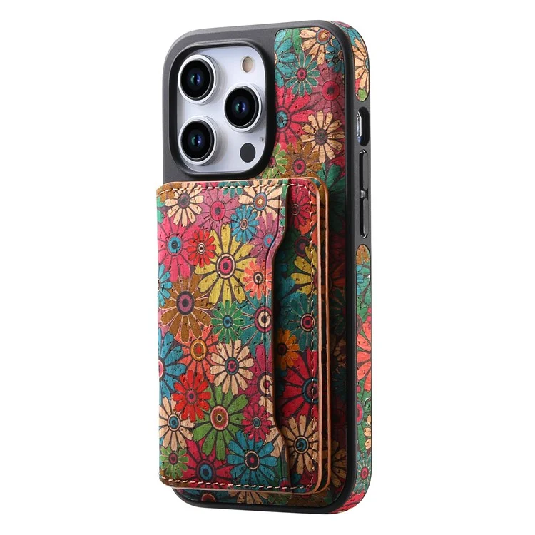 D16 para iPhone 15 Pro Funda Magnética Extraíble para Tarjetas de Cuero+PC+TPU - Verde