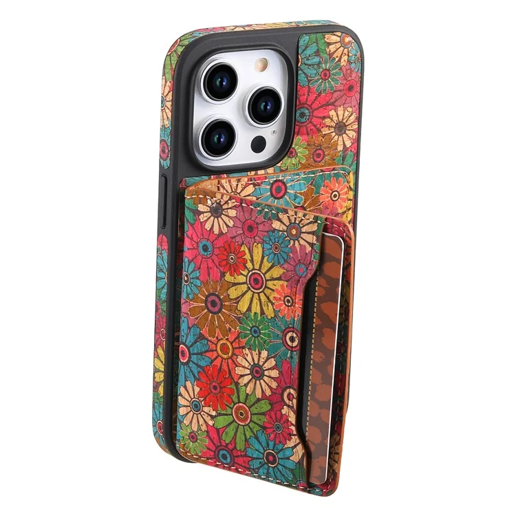 D16 para iPhone 15 Pro Funda Magnética Extraíble para Tarjetas de Cuero+PC+TPU - Verde