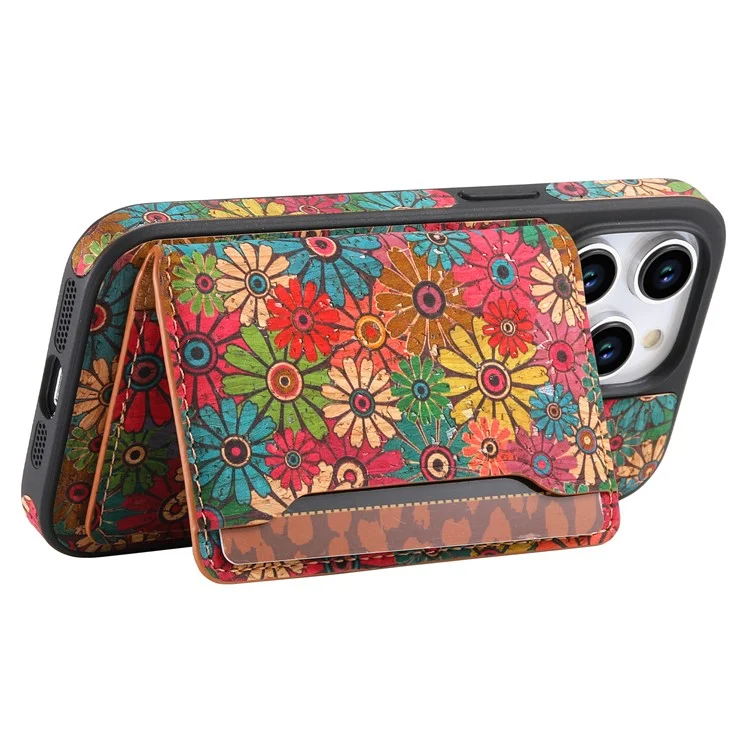 D16 para iPhone 15 Pro Funda Magnética Extraíble para Tarjetas de Cuero+PC+TPU - Verde