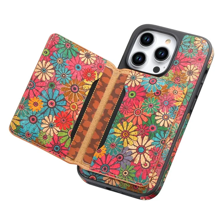 D16 para iPhone 15 Pro Funda Magnética Extraíble para Tarjetas de Cuero+PC+TPU - Verde