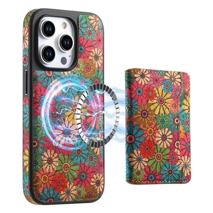 D16 para iPhone 15 Pro Funda Magnética Extraíble para Tarjetas de Cuero+PC+TPU - Verde