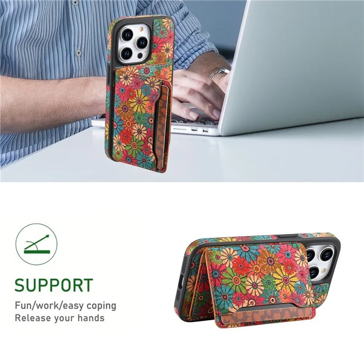 D16 para iPhone 15 Pro Funda Magnética Extraíble para Tarjetas de Cuero+PC+TPU - Verde