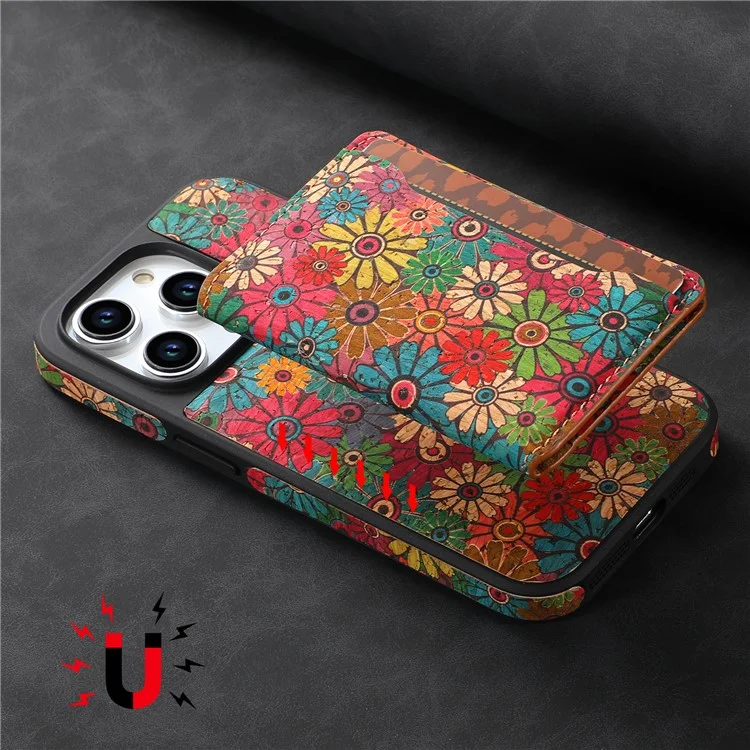 D16 para iPhone 15 Pro Funda Magnética Extraíble para Tarjetas de Cuero+PC+TPU - Verde