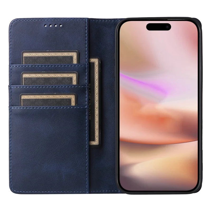 Чехол для iPhone 16 Plus из искусственной кожи с блокировкой RFID и бумажником - Синий