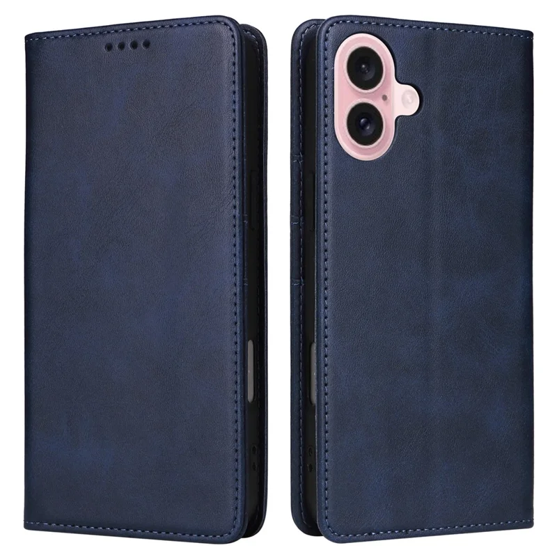 For iPhone 16 Case RFID Blocking Leather Phone Cover Magnetic Closing - Blue