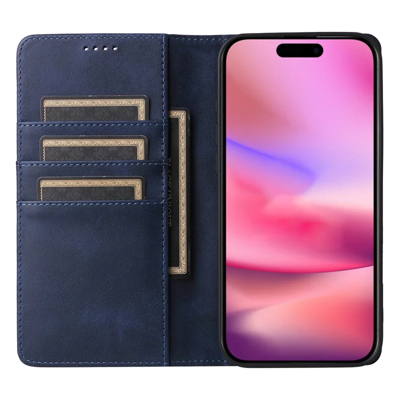 For iPhone 16 Case RFID Blocking Leather Phone Cover Magnetic Closing - Blue