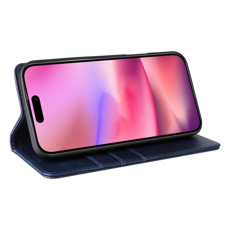 For iPhone 16 Case RFID Blocking Leather Phone Cover Magnetic Closing - Blue