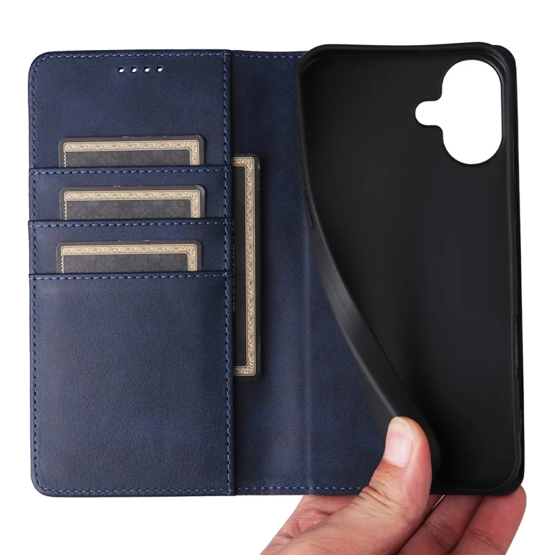 For iPhone 16 Case RFID Blocking Leather Phone Cover Magnetic Closing - Blue