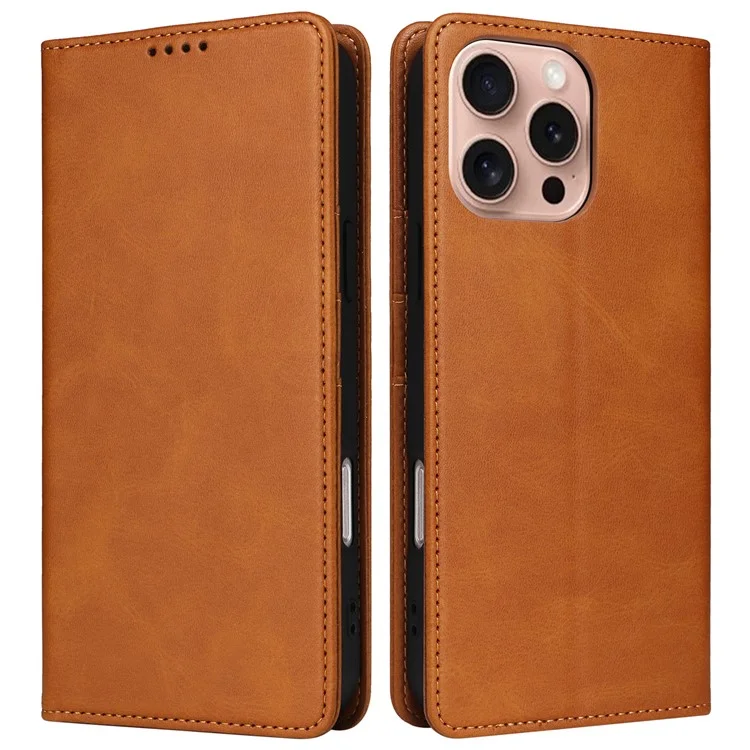 For iPhone 16 Pro Case RFID Blocking PU Leather Folio Flip Phone Cover - Marrone