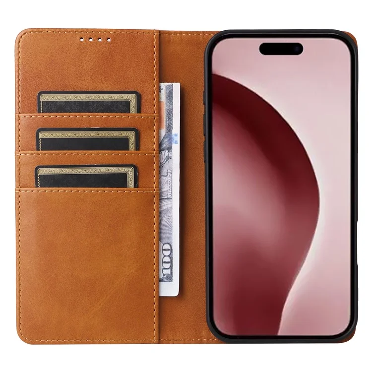 For iPhone 16 Pro Case RFID Blocking PU Leather Folio Flip Phone Cover - Marrone