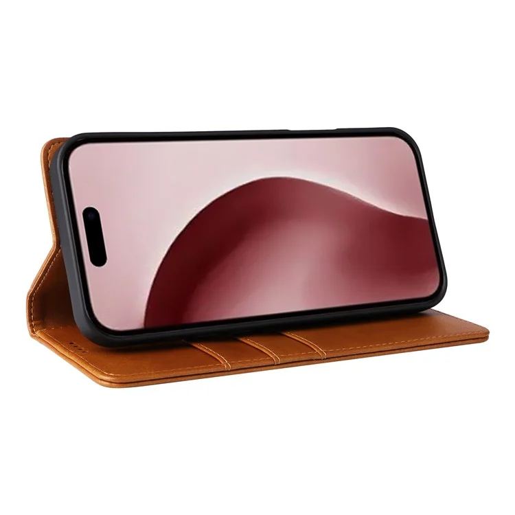 For iPhone 16 Pro Case RFID Blocking PU Leather Folio Flip Phone Cover - Marrone