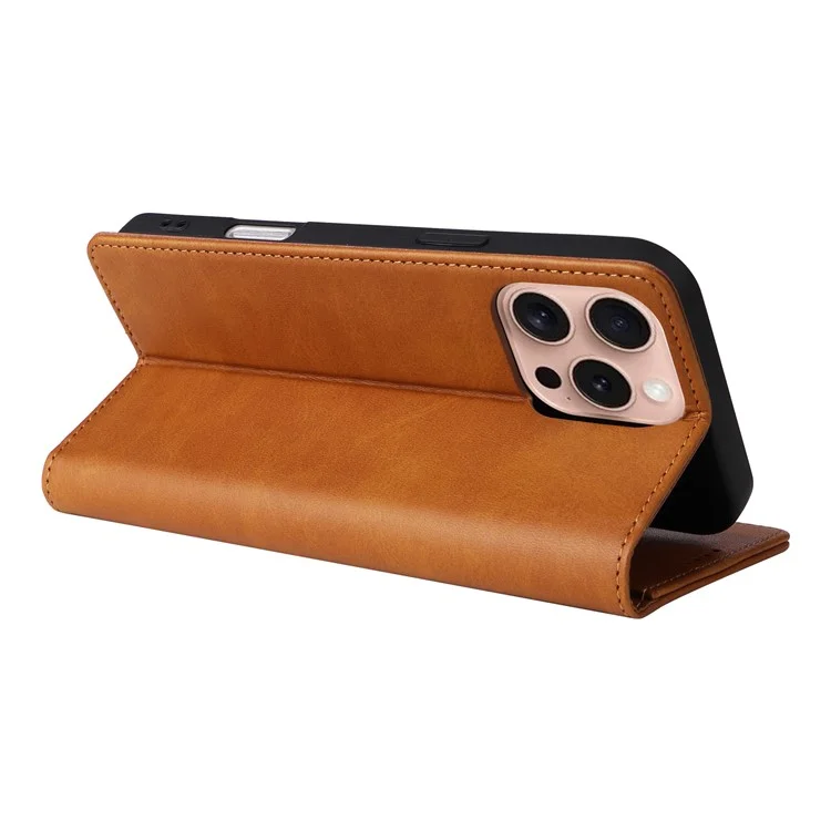 For iPhone 16 Pro Case RFID Blocking PU Leather Folio Flip Phone Cover - Marrone