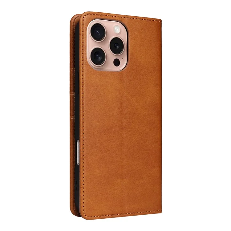 For iPhone 16 Pro Case RFID Blocking PU Leather Folio Flip Phone Cover - Marrone