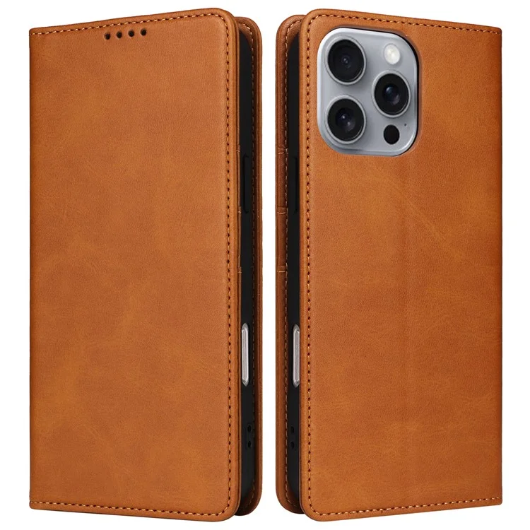 Für iPhone 16 Pro Max Case PU Leder RFID-blockierende Handyhülle mit Ständer - Braun