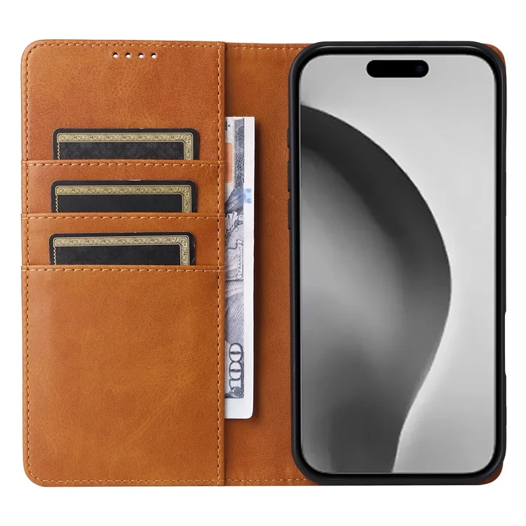 Für iPhone 16 Pro Max Case PU Leder RFID-blockierende Handyhülle mit Ständer - Braun