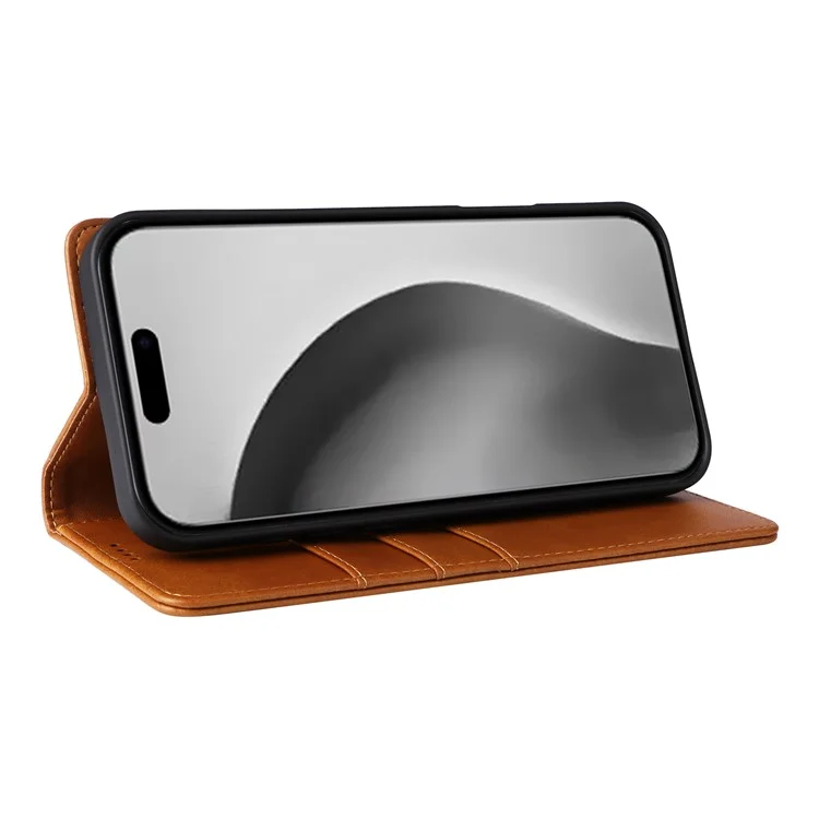 Für iPhone 16 Pro Max Case PU Leder RFID-blockierende Handyhülle mit Ständer - Braun
