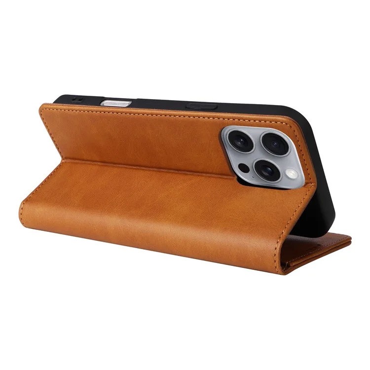 Für iPhone 16 Pro Max Case PU Leder RFID-blockierende Handyhülle mit Ständer - Braun
