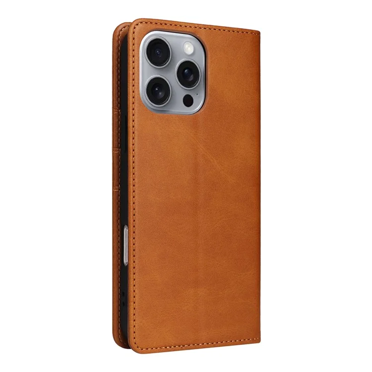 Für iPhone 16 Pro Max Case PU Leder RFID-blockierende Handyhülle mit Ständer - Braun