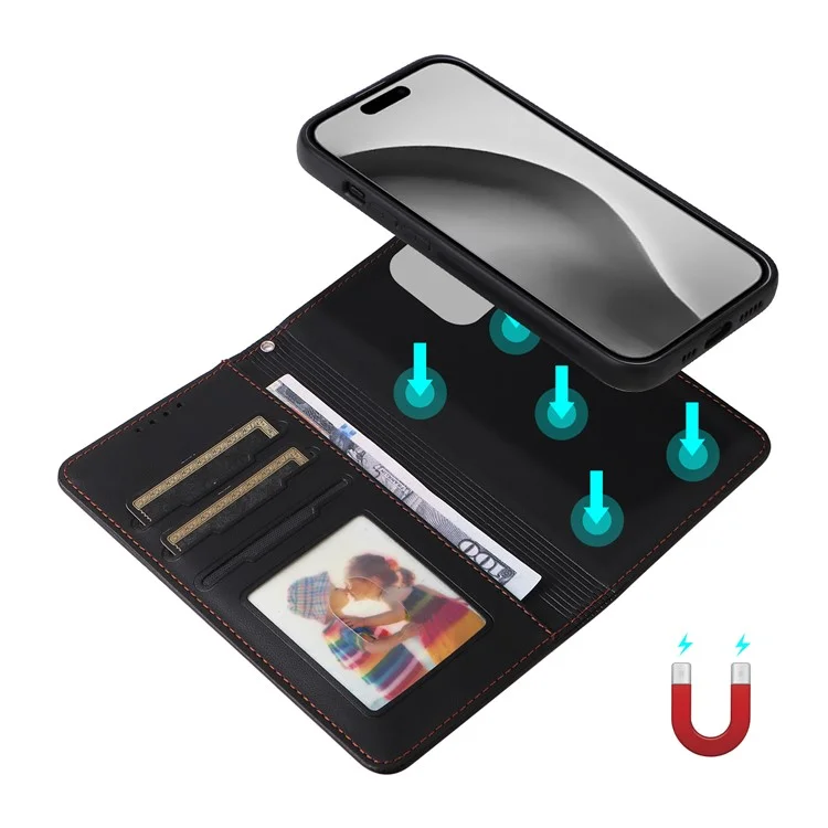 BETOPNICE 005 Funda para iPhone 16 Pro Max Desmontable 2 en 1 Cartera de Cuero Funda de Teléfono - Negro