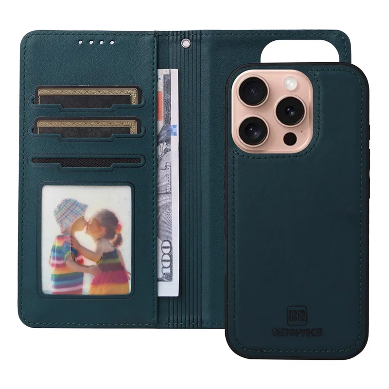 For iPhone 16 Pro Magnetic Case BETOPNICE Detachable PU Leather Phone Cover with Strap - Blue
