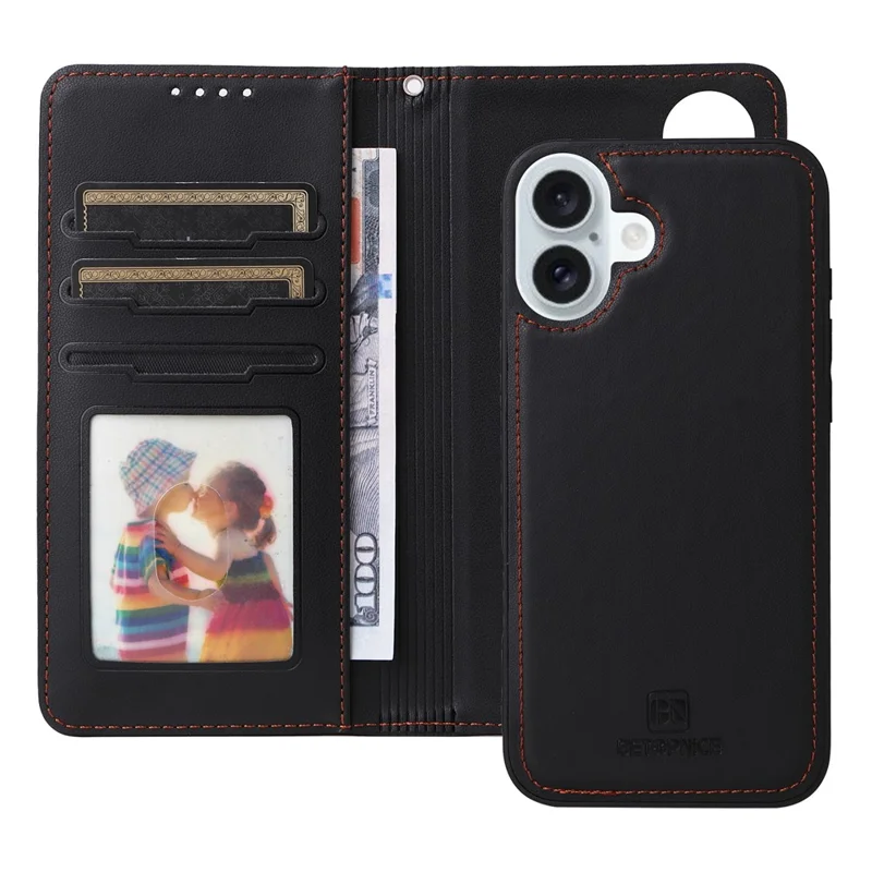 BETOPNICE 005 Custodia per iPhone 16 Plus in Pelle PU Staccabile - Nero