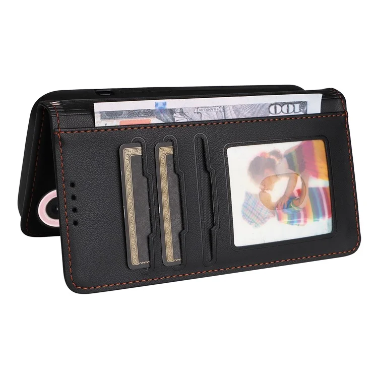 For iPhone 16 Magnetic Case BETOPNICE Detachable PU Leather Phone Cover with Strap - Black