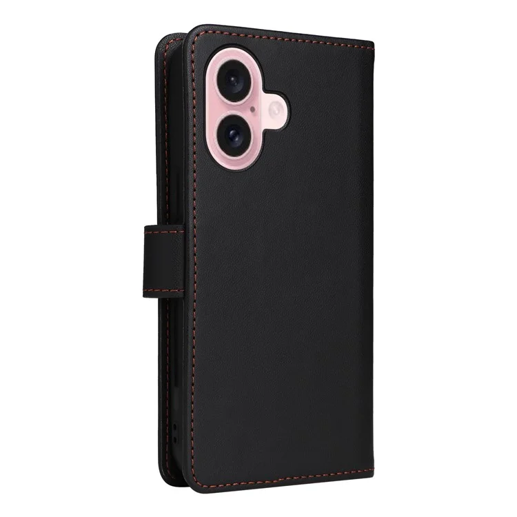 For iPhone 16 Magnetic Case BETOPNICE Detachable PU Leather Phone Cover with Strap - Black