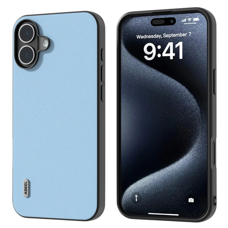 ABEEL Чехол для iPhone 16 Plus Anti-Scratch Genuine Cow Leather Back Phone Cover - Синий