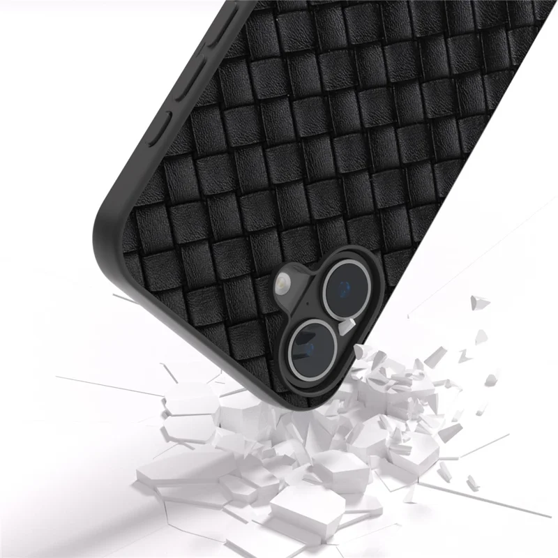 For iPhone 16 Case Funda de Cuero con Textura Tejida de PC+TPU - Negro