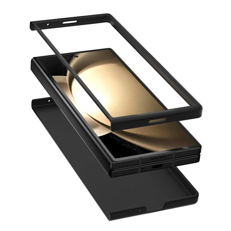 ABEEL For Samsung Galaxy Z Fold6 5G Case Genuine Cow Leather Hard PC Phone Cover - Black