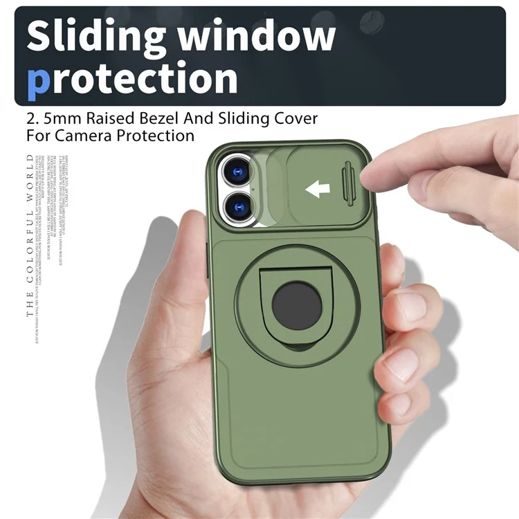 For iPhone 16 Plus Case TPU+PC Magnetic Phone Cover with Kickstand and Camshield - Olive Green