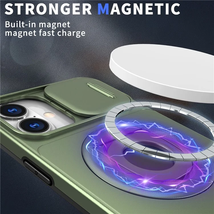 For iPhone 16 Plus Case TPU+PC Magnetic Phone Cover with Kickstand and Camshield - Olive Green