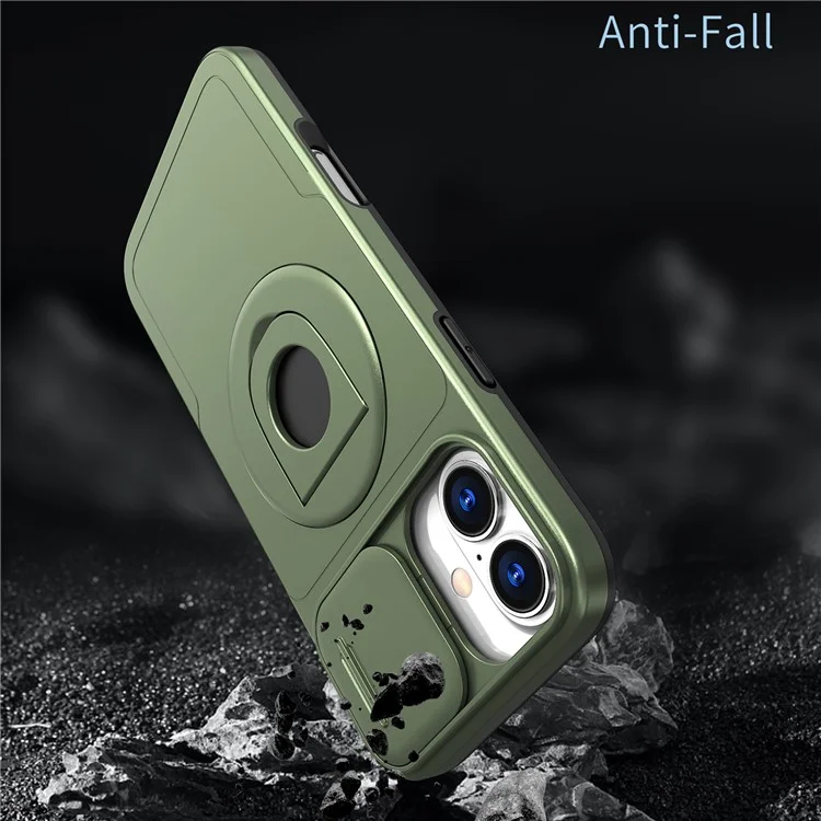 For iPhone 16 Plus Case TPU+PC Magnetic Phone Cover with Kickstand and Camshield - Olive Green