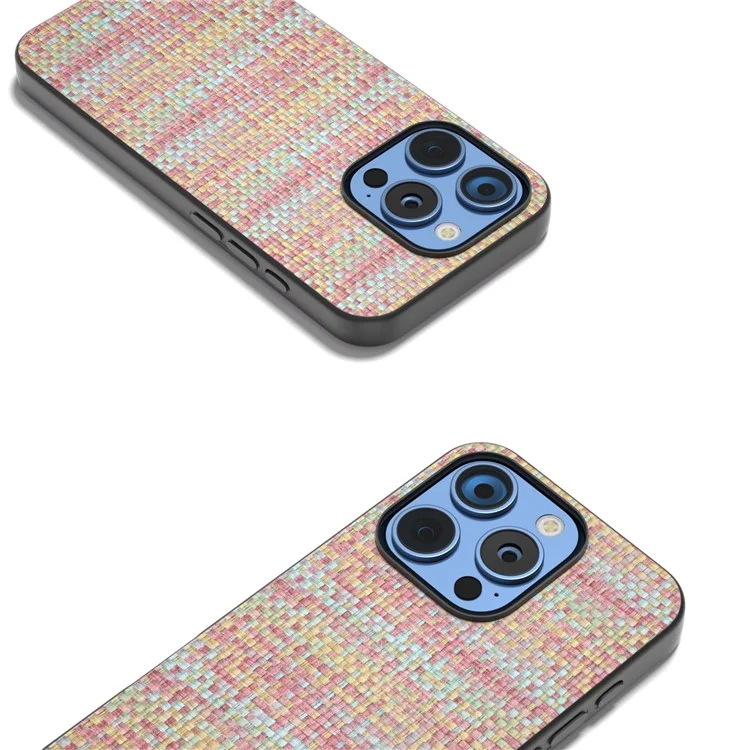 Per iPhone 16 Pro Max Case Leather+PC+TPU Phone Cover Plaid Texture - Pink