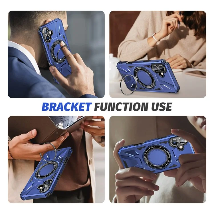For iPhone 16 Plus Case Compatible with MagSafe Kickstand TPU+PC Phone Cover - Navy Blue
