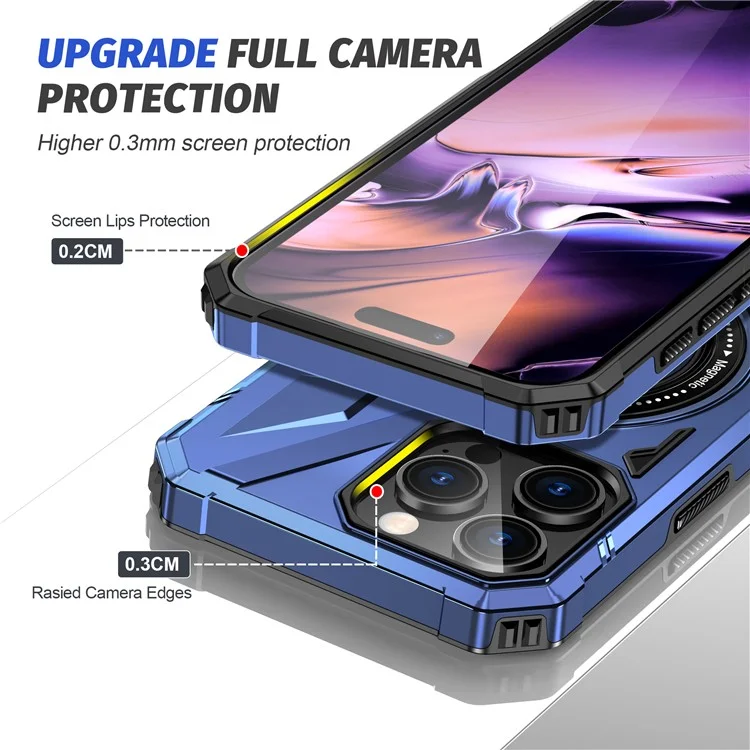 For iPhone 16 Pro Magnetic Case TPU+PC Ring Kickstand Anti-Drop Phone Cover - Navy Blue