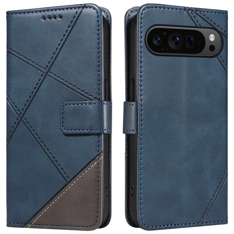 Pour étui Google Pixel 9 Pro Geometric Line Wallet Leather Phone Cover - Bleu