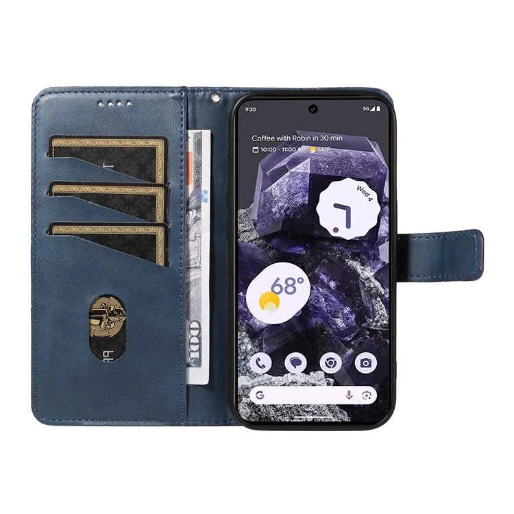 Pour étui Google Pixel 9 Pro Geometric Line Wallet Leather Phone Cover - Bleu