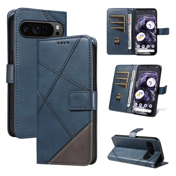 Pour étui Google Pixel 9 Pro Geometric Line Wallet Leather Phone Cover - Bleu