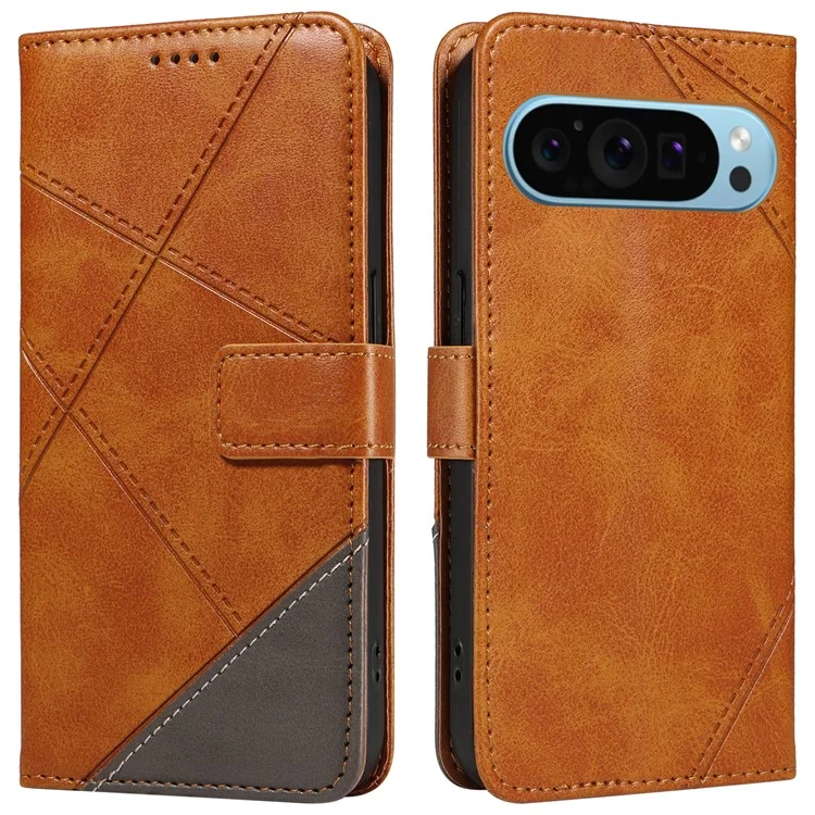Pour étui Google Pixel 9 Geometrictric Line PU Leather Phone Cover avec porte-carte - Marron