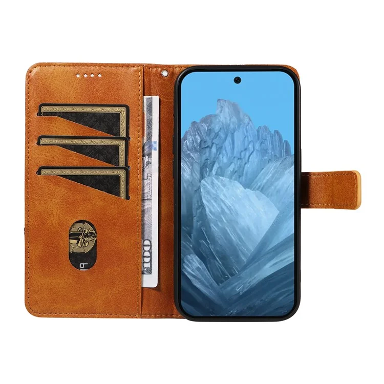 Pour étui Google Pixel 9 Geometrictric Line PU Leather Phone Cover avec porte-carte - Marron