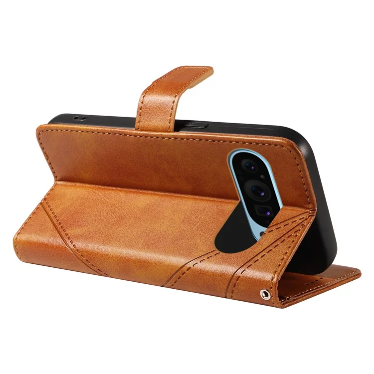 Pour étui Google Pixel 9 Geometrictric Line PU Leather Phone Cover avec porte-carte - Marron