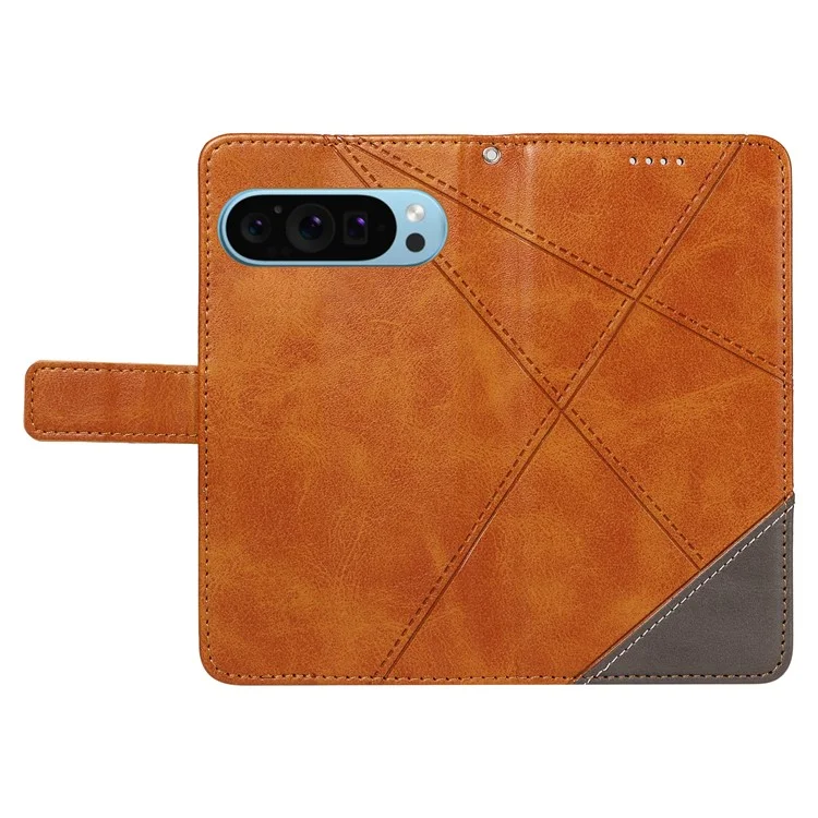 Pour étui Google Pixel 9 Geometrictric Line PU Leather Phone Cover avec porte-carte - Marron