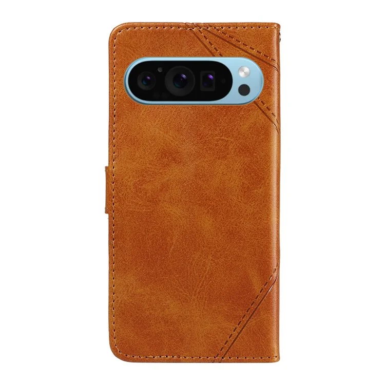 Pour étui Google Pixel 9 Geometrictric Line PU Leather Phone Cover avec porte-carte - Marron