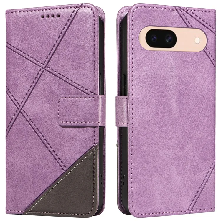 Pour étui Google Pixel 8a, texture veau, cuir mat TPU, housse de téléphone à motif géométrique de ligne - violet