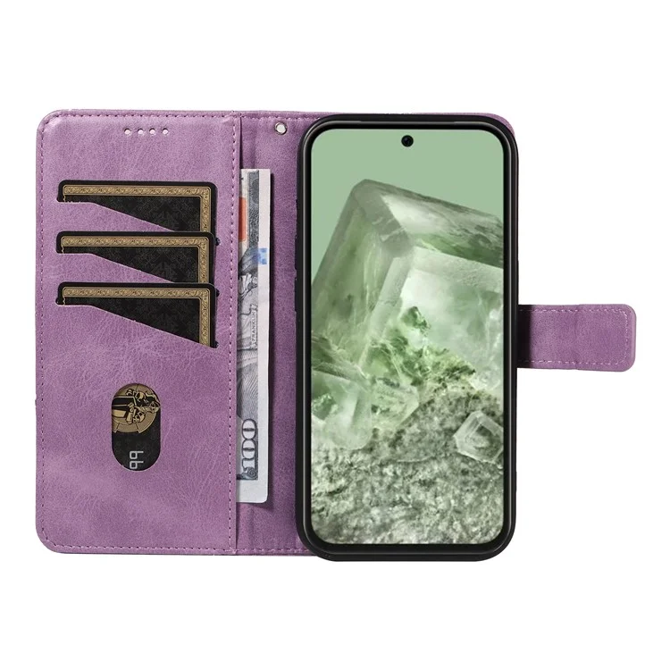 Pour étui Google Pixel 8a, texture veau, cuir mat TPU, housse de téléphone à motif géométrique de ligne - violet