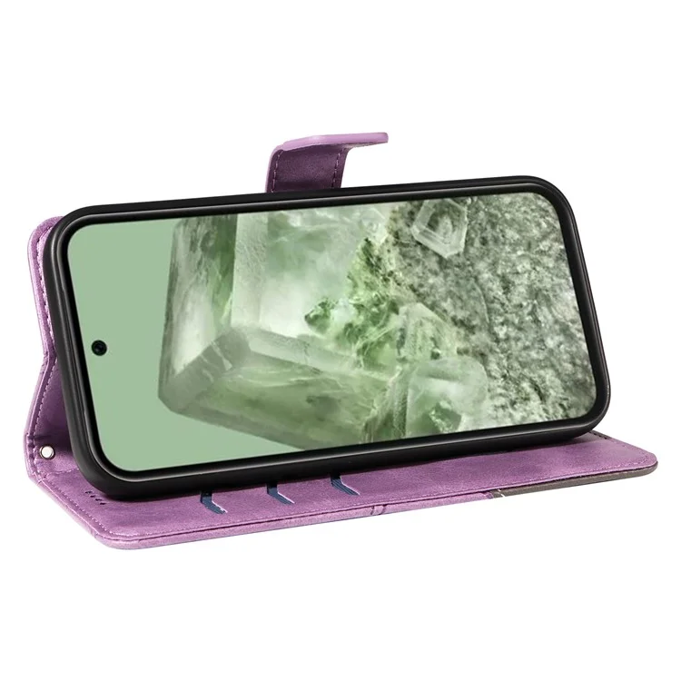 Pour étui Google Pixel 8a, texture veau, cuir mat TPU, housse de téléphone à motif géométrique de ligne - violet