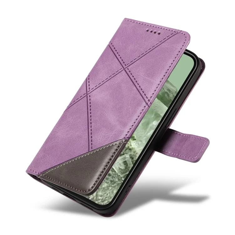 Pour étui Google Pixel 8a, texture veau, cuir mat TPU, housse de téléphone à motif géométrique de ligne - violet